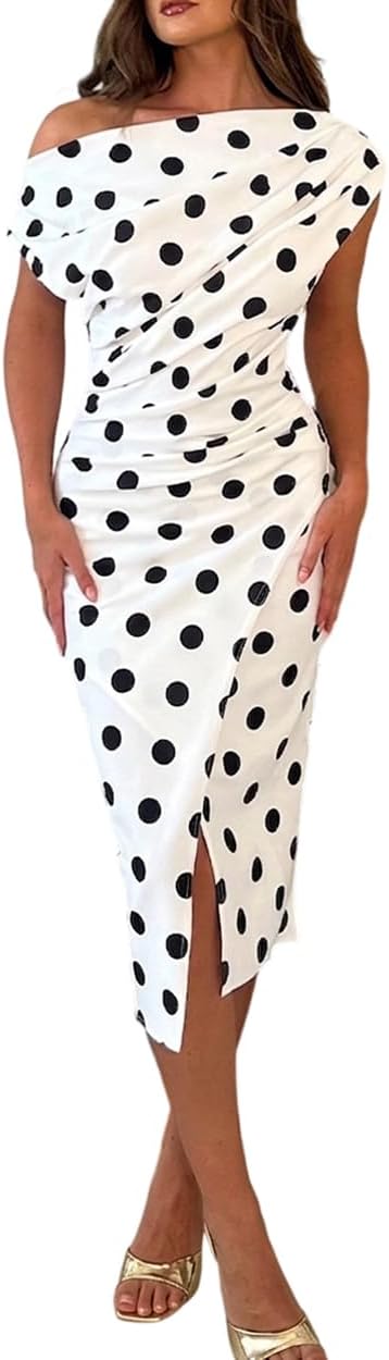 CHICME Womens Off Shoulder Summer Midi Dress