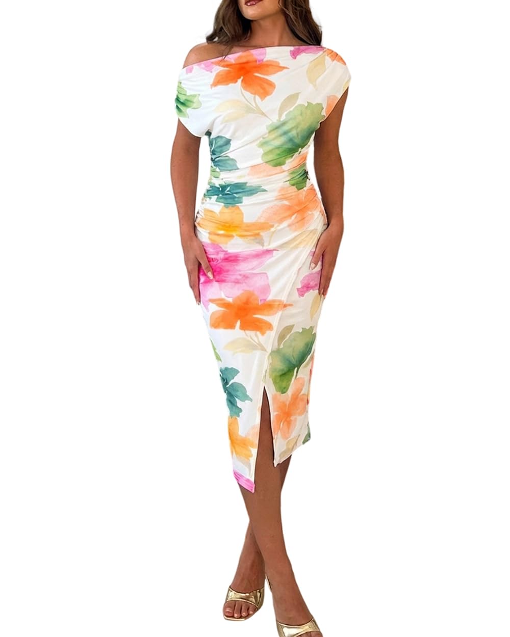 CHICME Womens Off Shoulder Summer Midi Dress