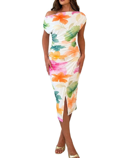 CHICME Womens Off Shoulder Summer Midi Dress