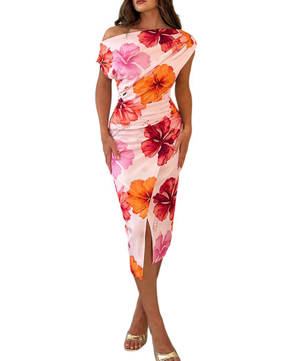CHICME Womens Off Shoulder Summer Midi Dress
