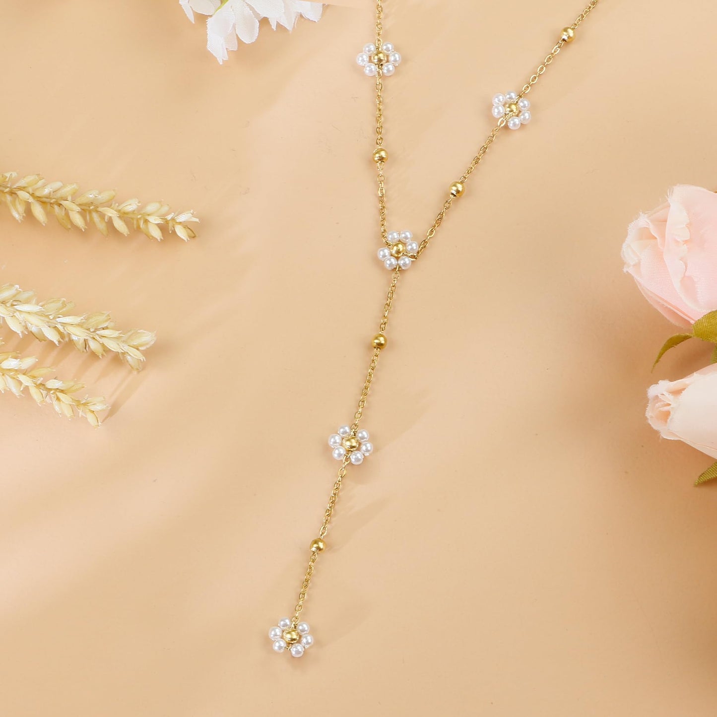 SmileBelle Pearl Necklaces for Women, 18K Gold Choker