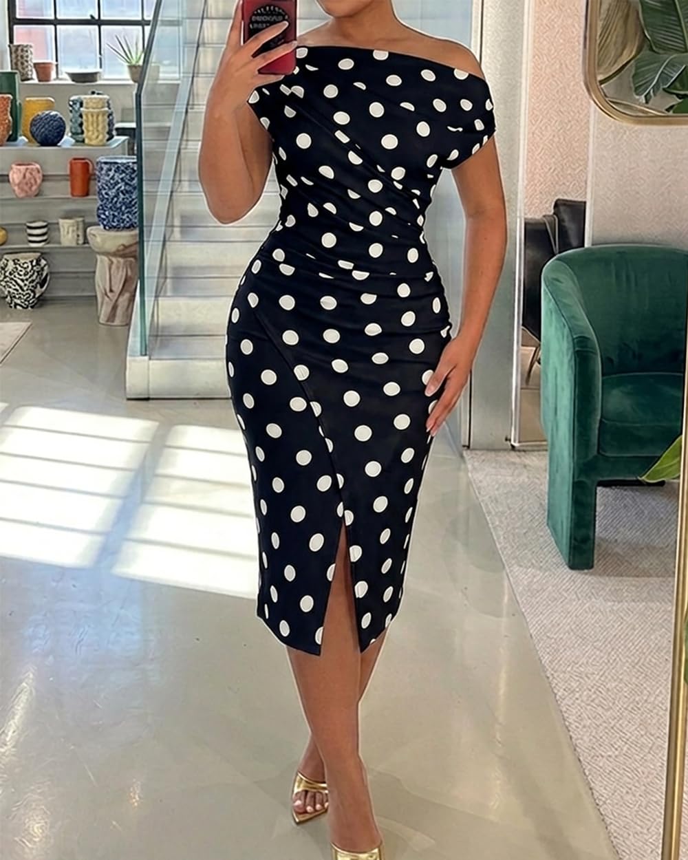 CHICME Womens Off Shoulder Summer Midi Dress