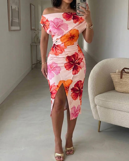 CHICME Womens Off Shoulder Summer Midi Dress