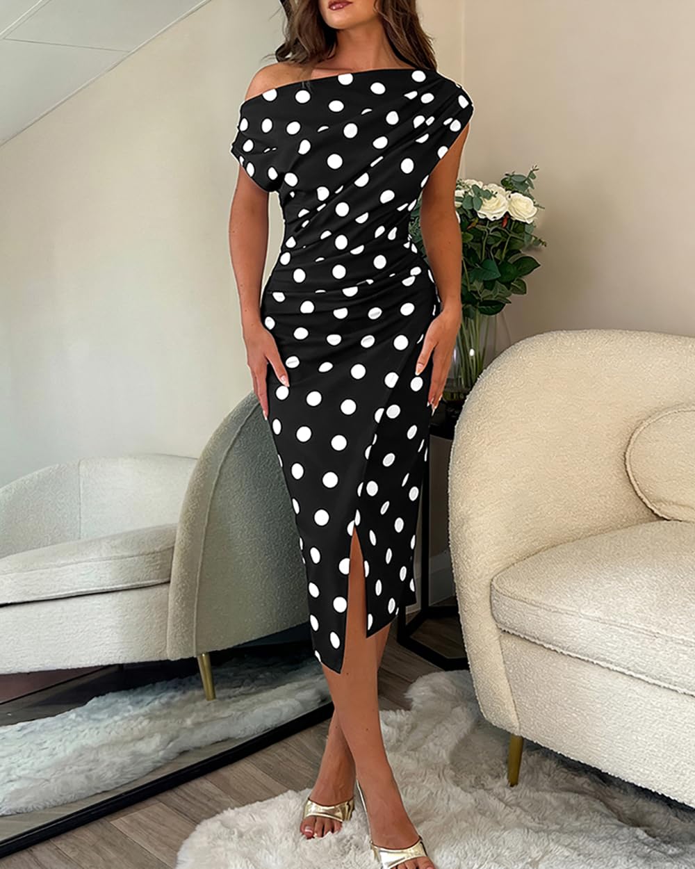 CHICME Womens Off Shoulder Summer Midi Dress