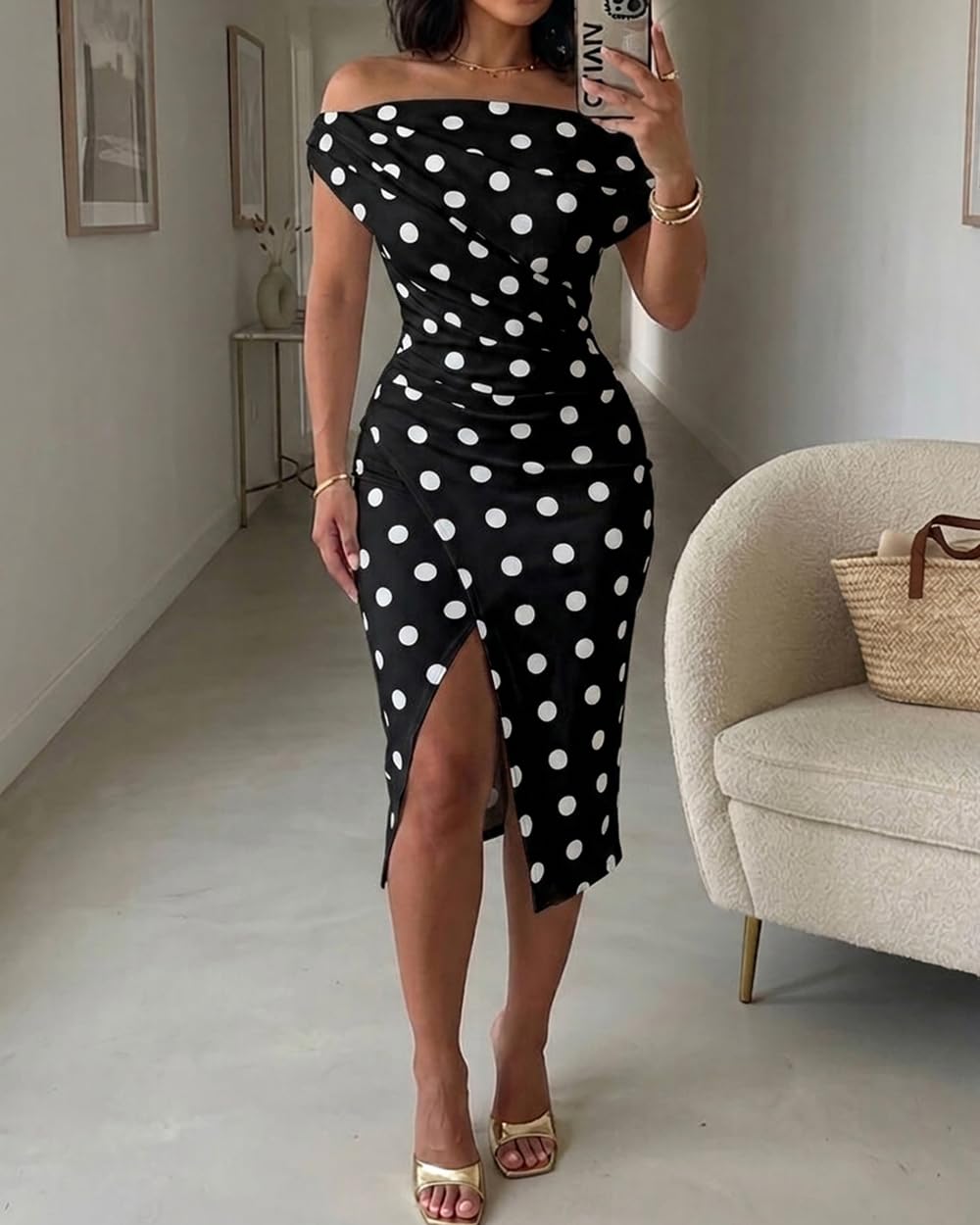 CHICME Womens Off Shoulder Summer Midi Dress