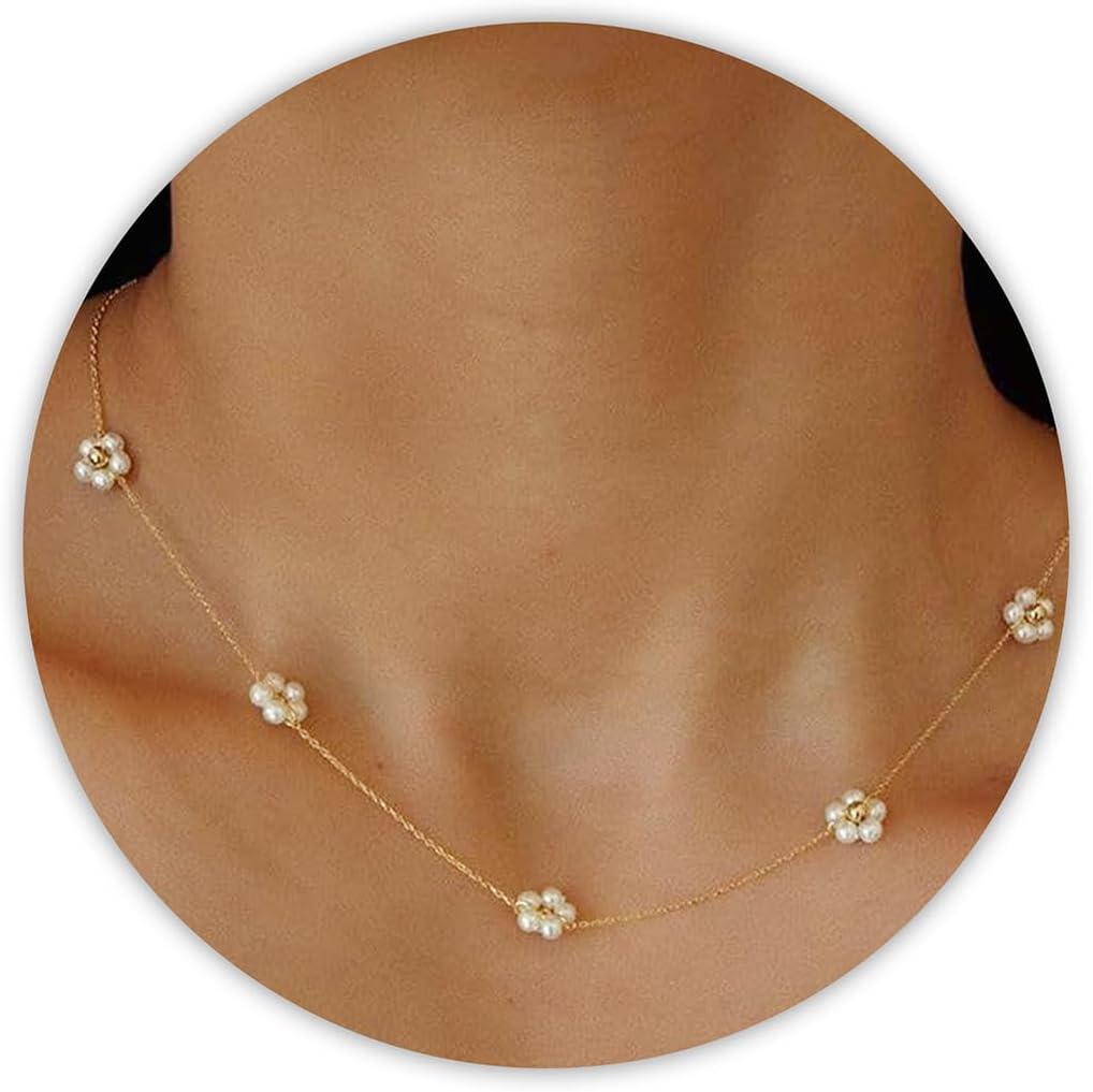 SmileBelle Pearl Necklaces for Women, 18K Gold Choker