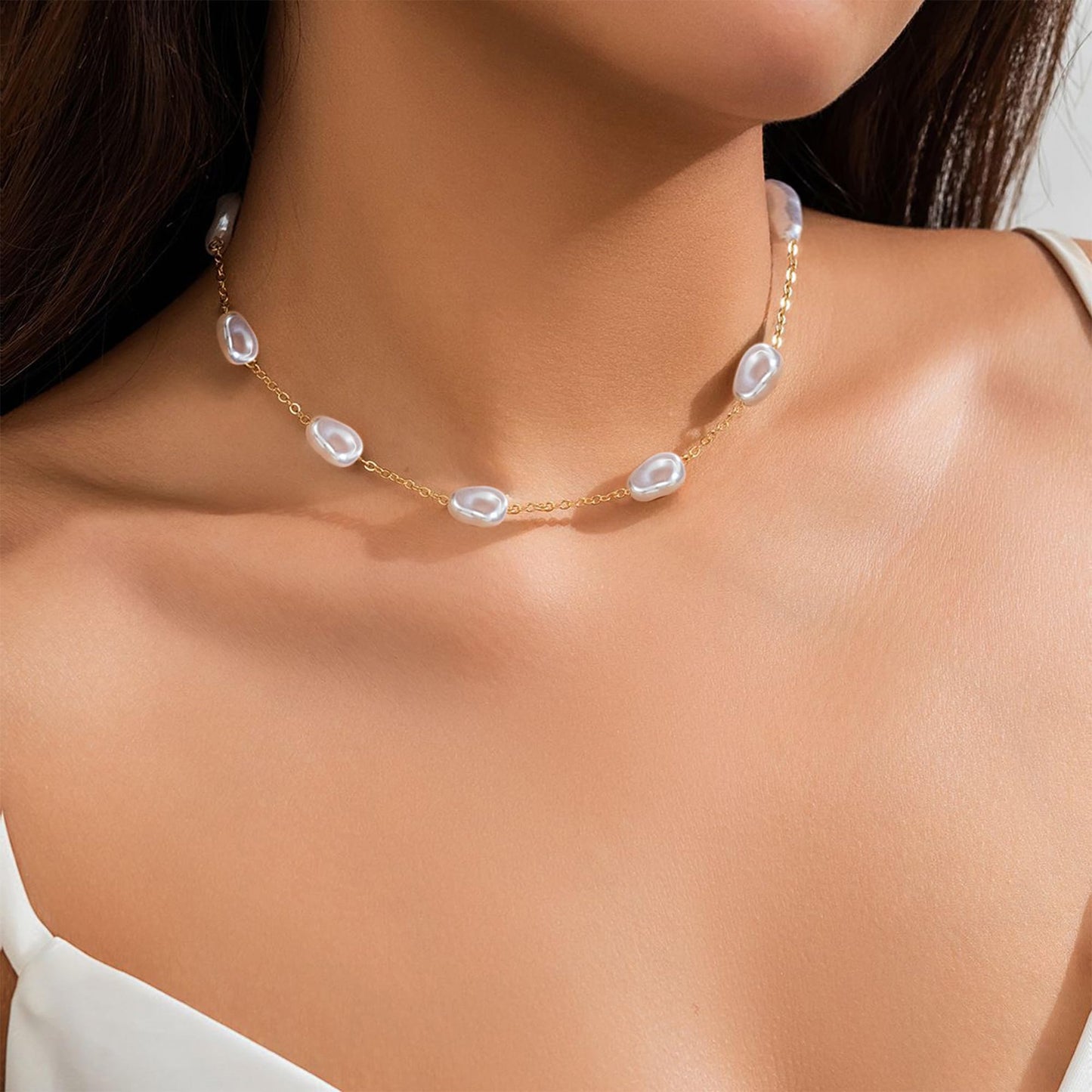 SmileBelle Pearl Necklaces for Women, 18K Gold Choker