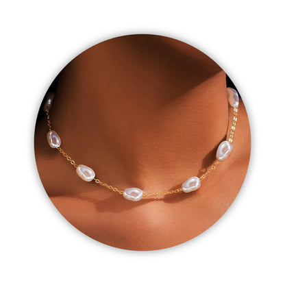 SmileBelle Pearl Necklaces for Women, 18K Gold Choker