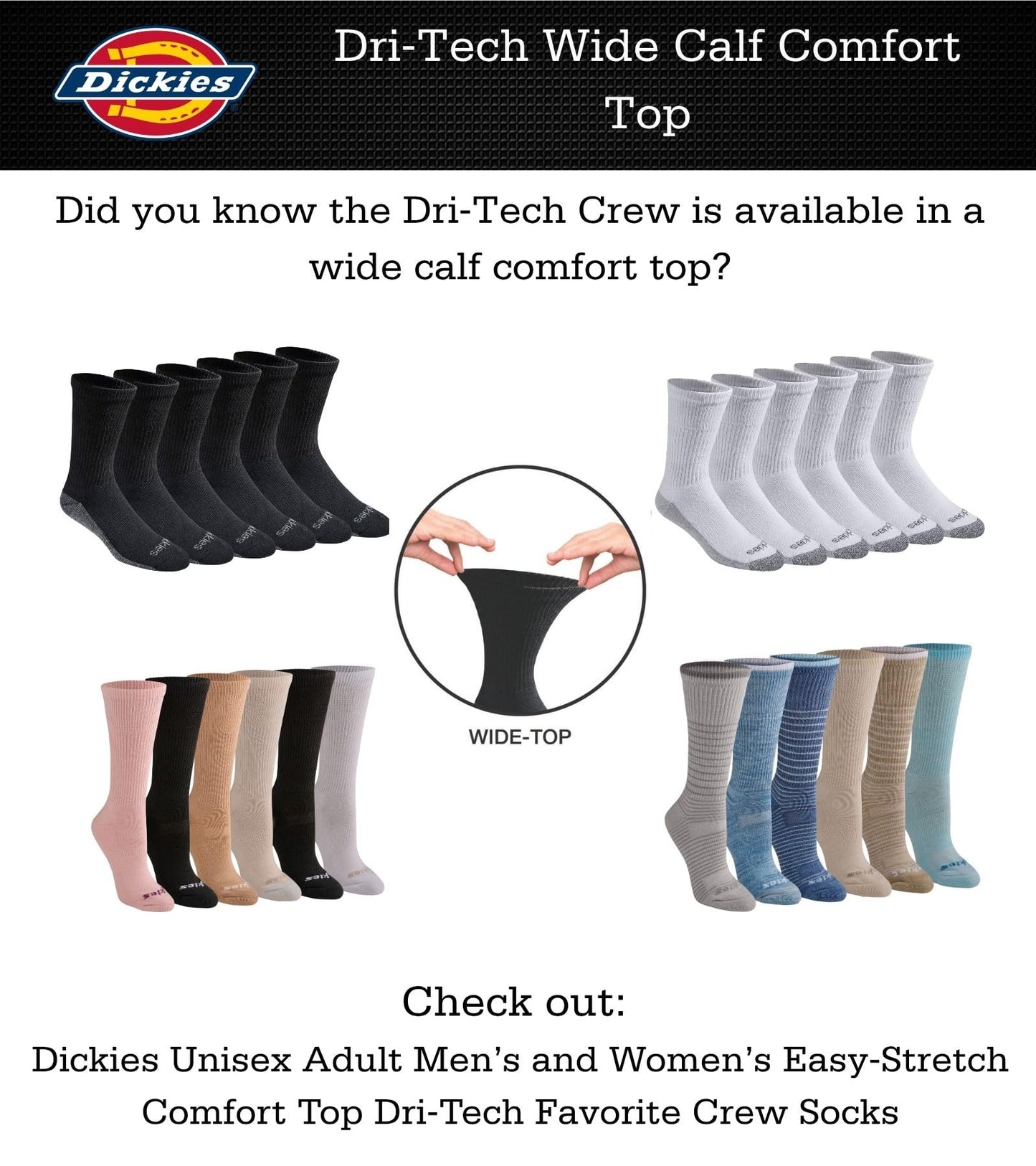 Dickies Men's Dri-tech Original Moisture Control Crew Socks, Available in M-xxl (6, 12, 18 Pairs)