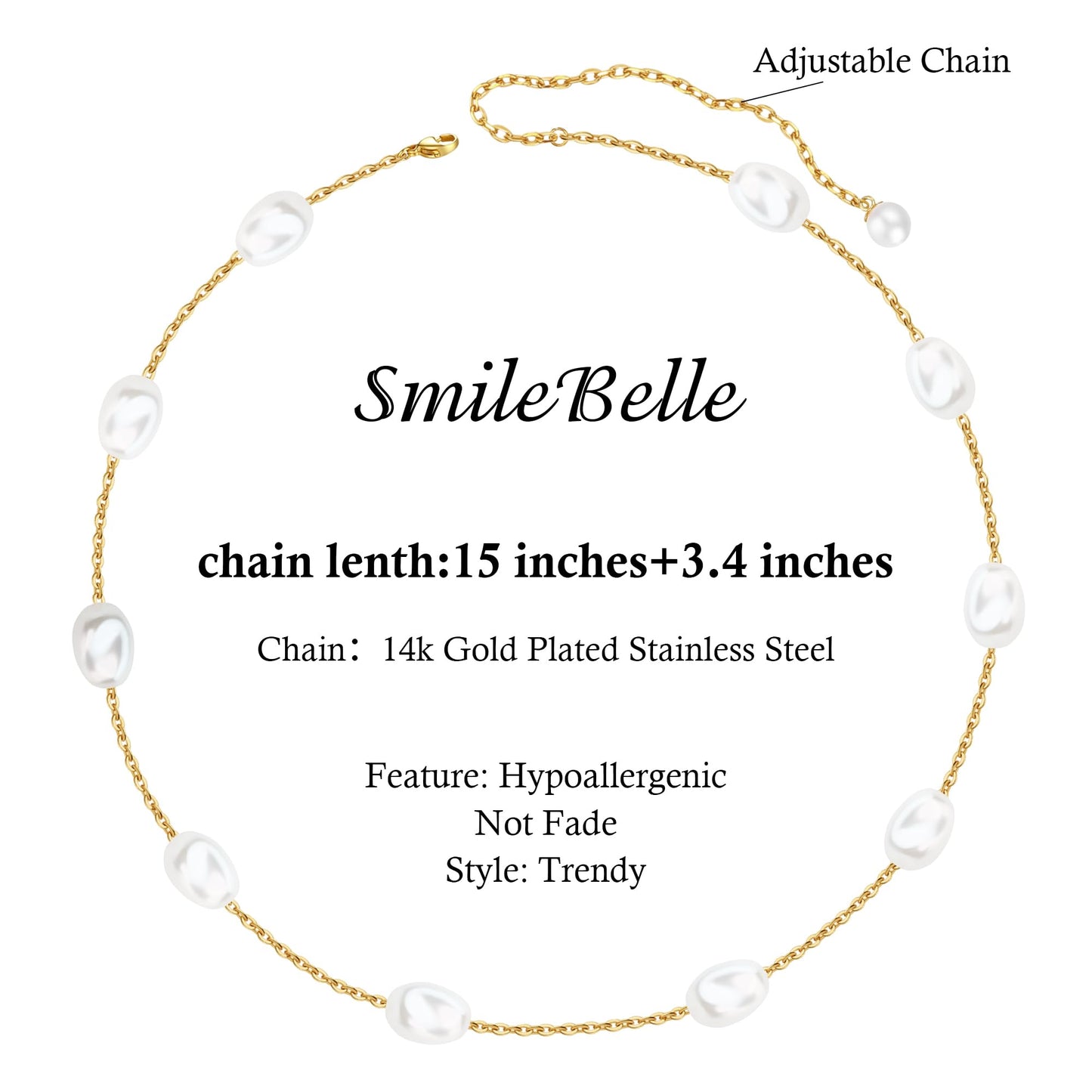 SmileBelle Pearl Necklaces for Women, 18K Gold Choker