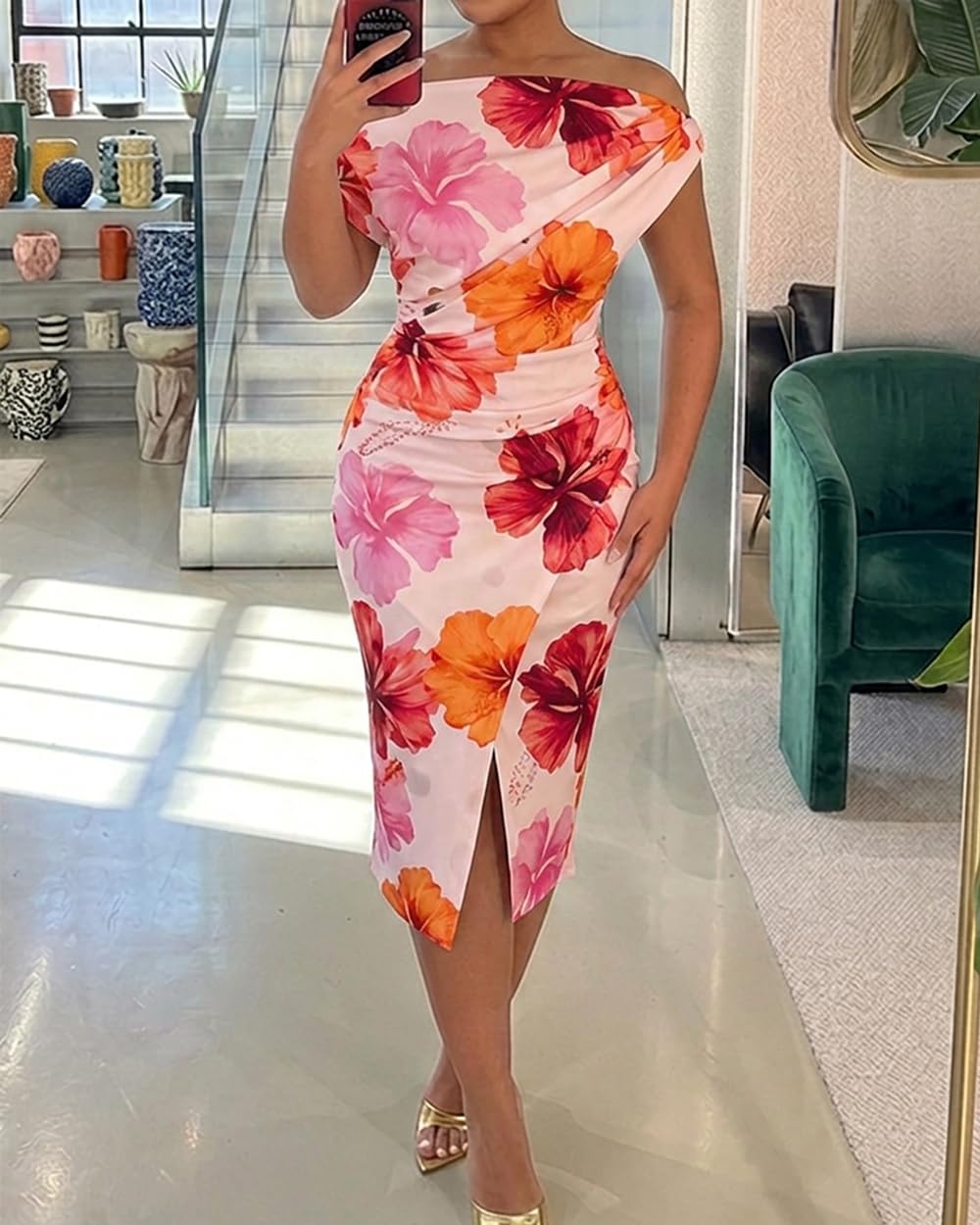CHICME Womens Off Shoulder Summer Midi Dress