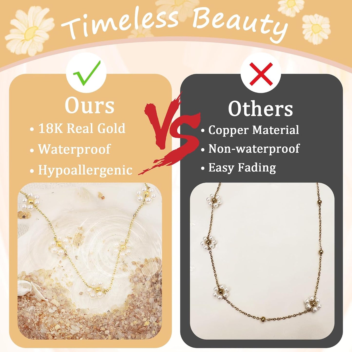 SmileBelle Pearl Necklaces for Women, 18K Gold Choker