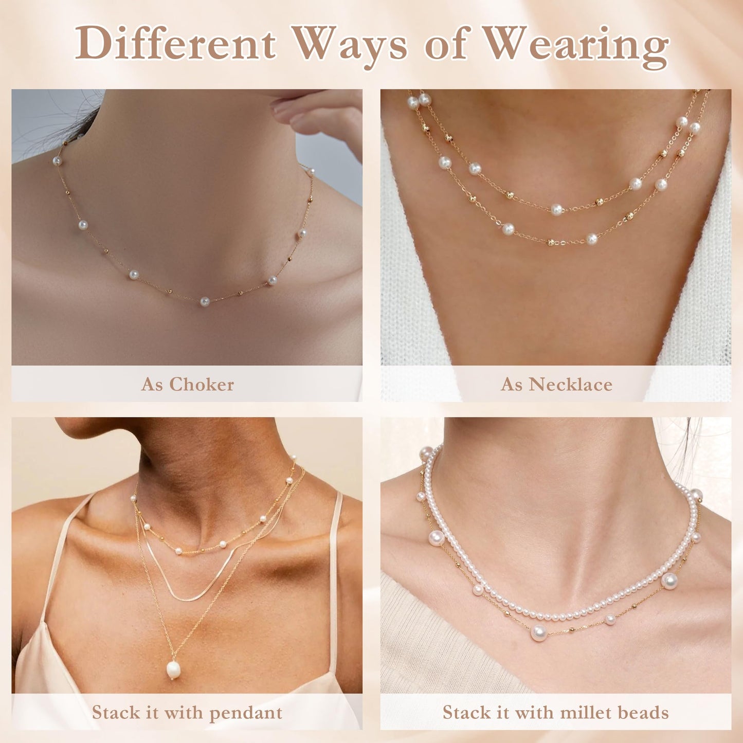 SmileBelle Pearl Necklaces for Women, 18K Gold Choker