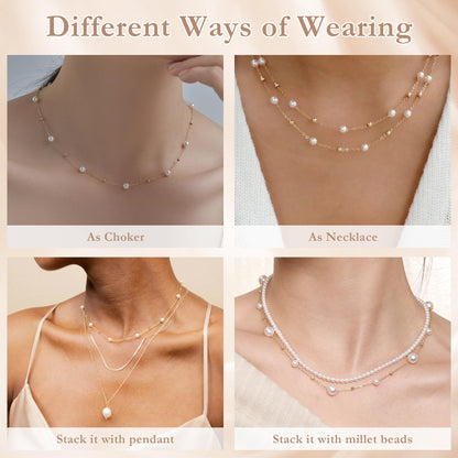 SmileBelle Pearl Necklaces for Women, 18K Gold Choker