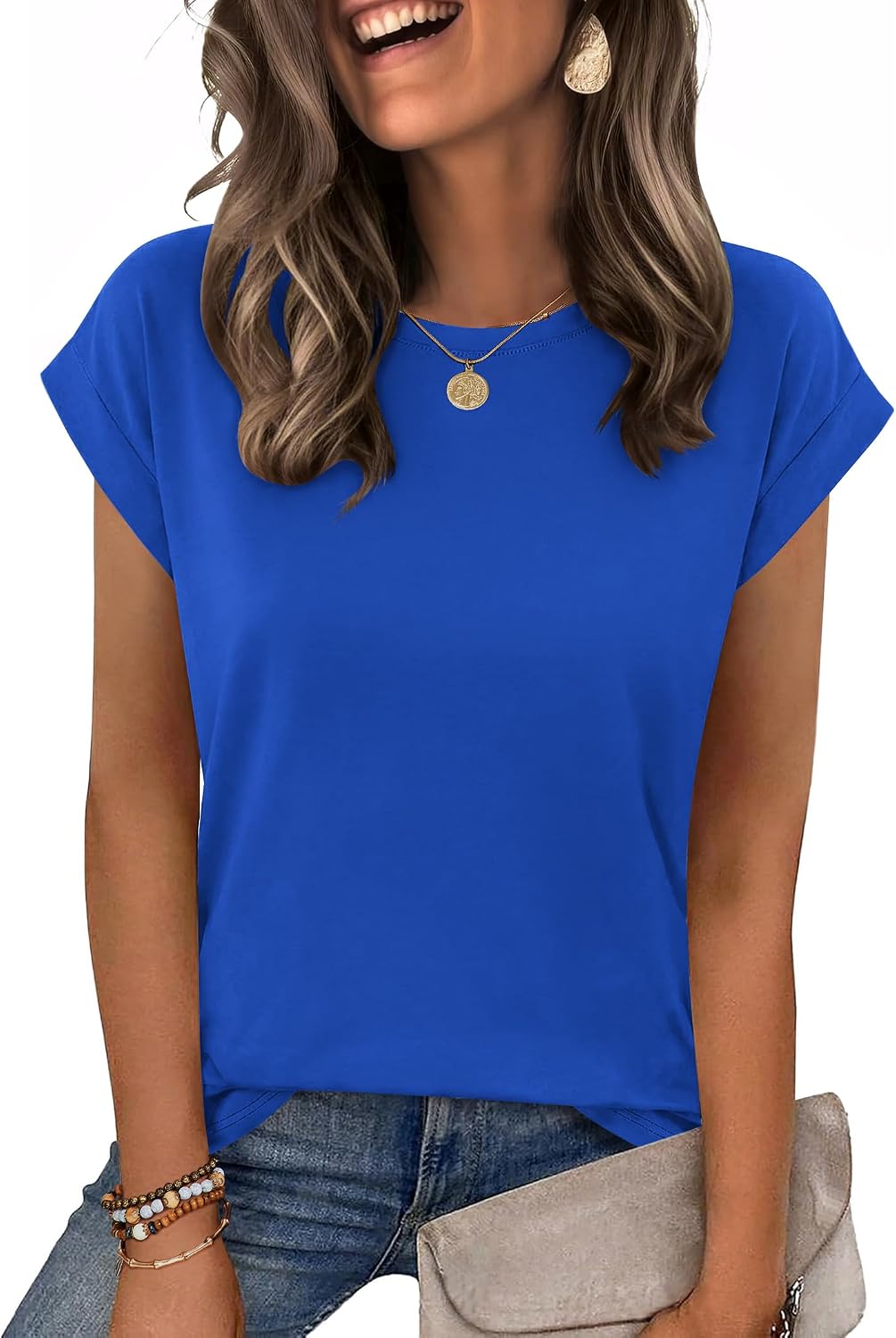 Zeagoo Womens Tops Summer Casual Cap Sleeve Tshirts Shirts Business Blouses