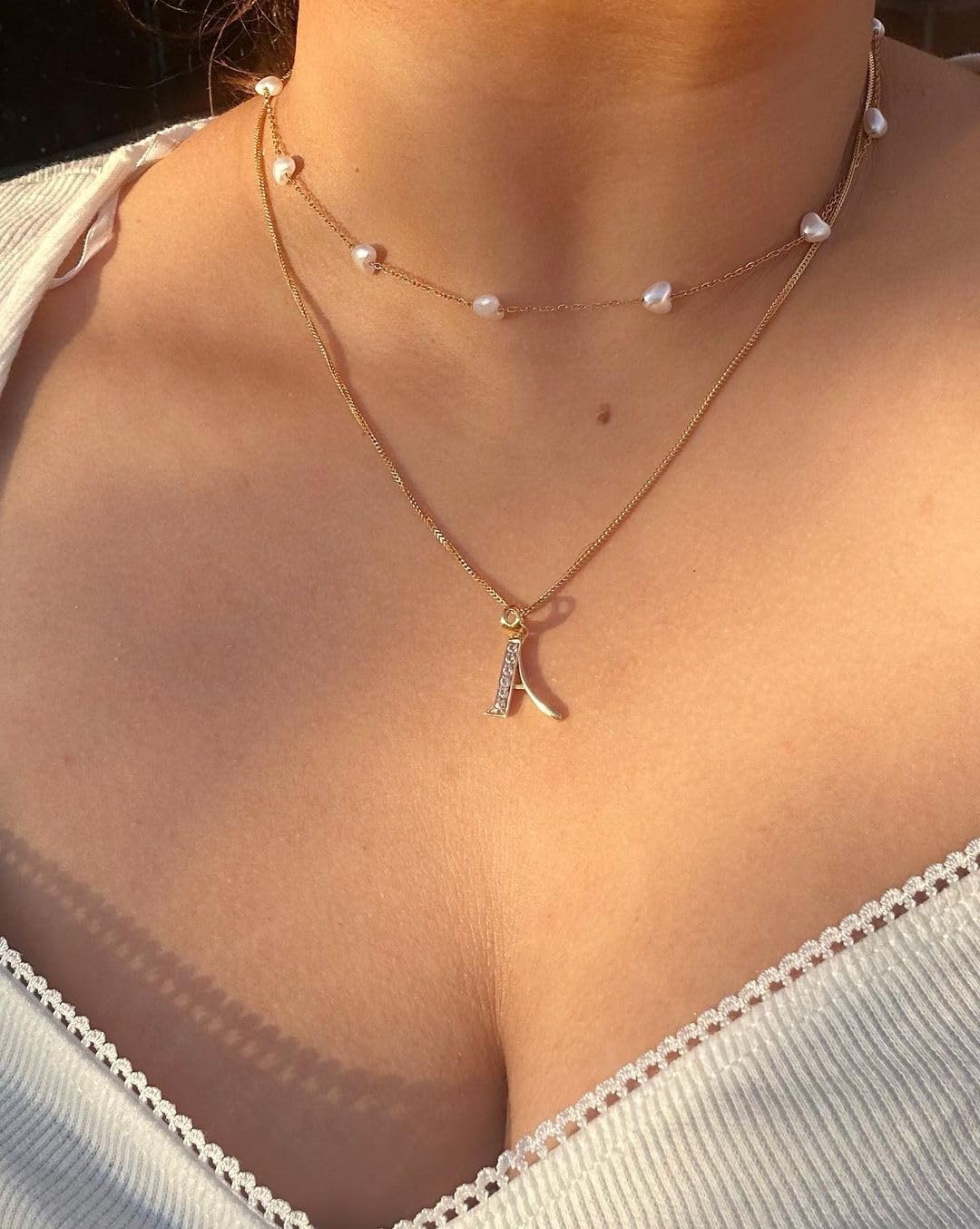 SmileBelle Pearl Necklaces for Women, 18K Gold Choker