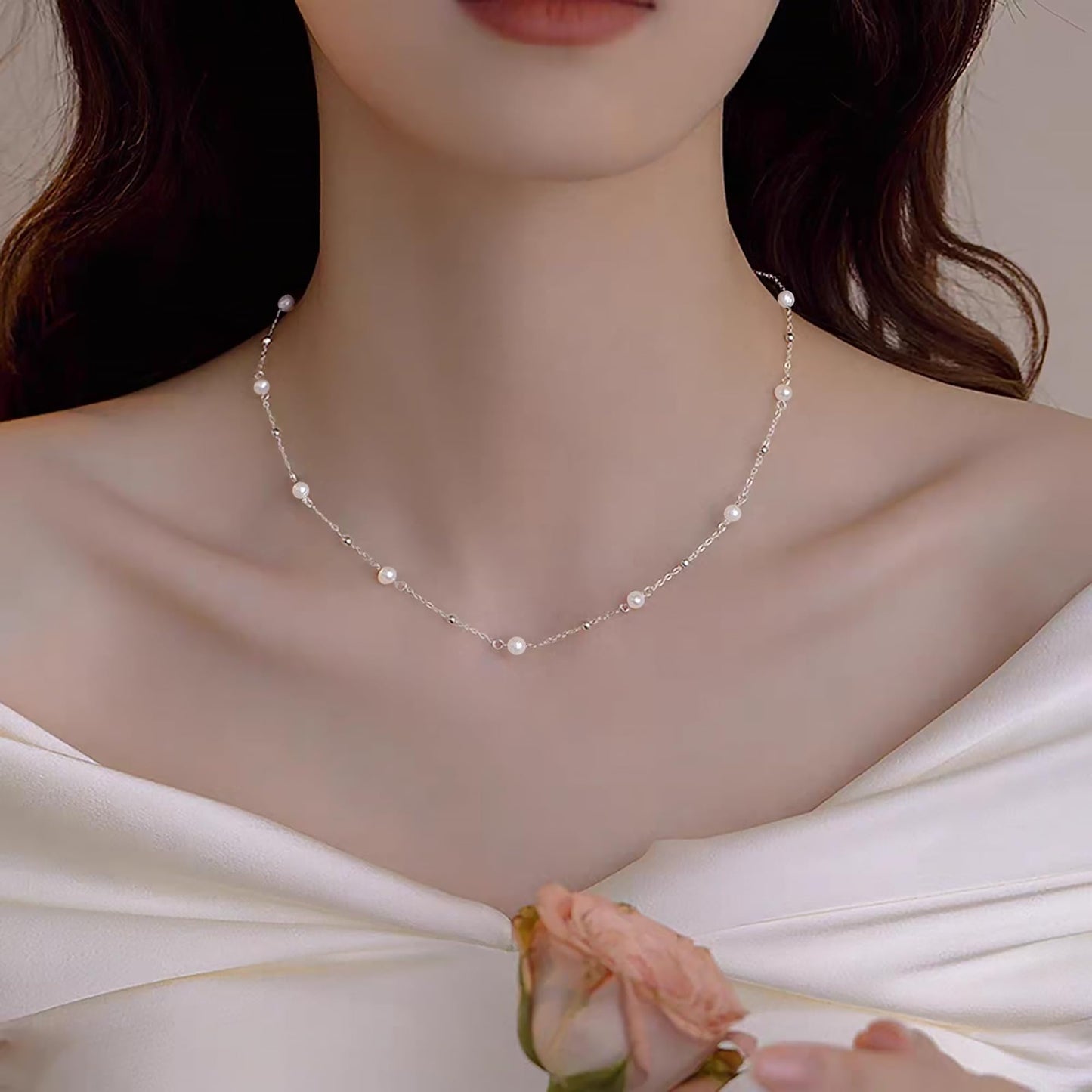 SmileBelle Pearl Necklaces for Women, 18K Gold Choker