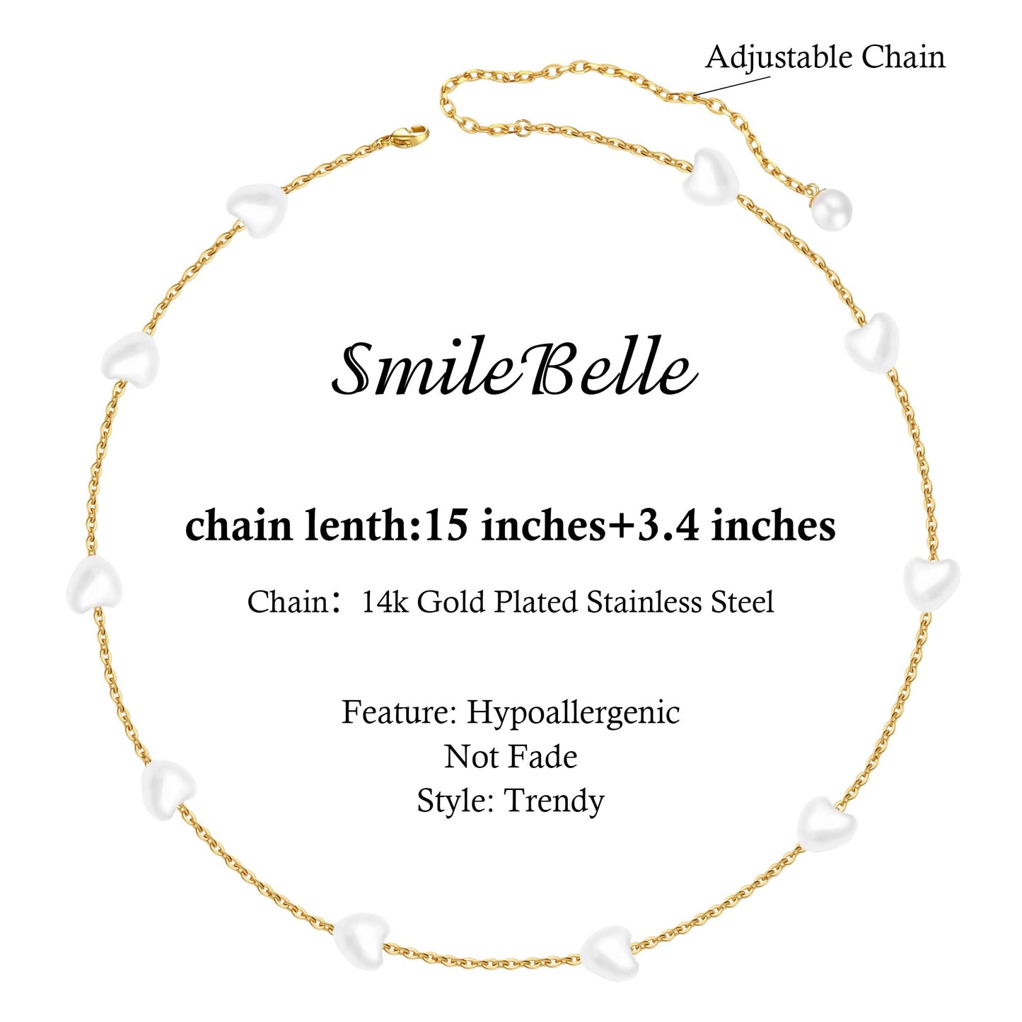 SmileBelle Pearl Necklaces for Women, 18K Gold Choker