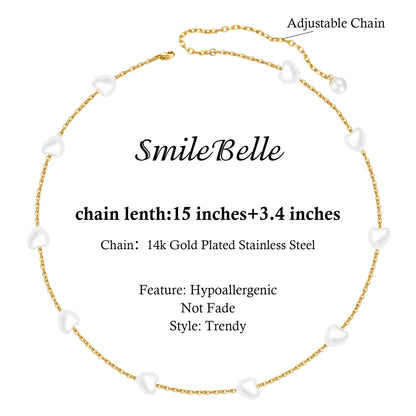 SmileBelle Pearl Necklaces for Women, 18K Gold Choker