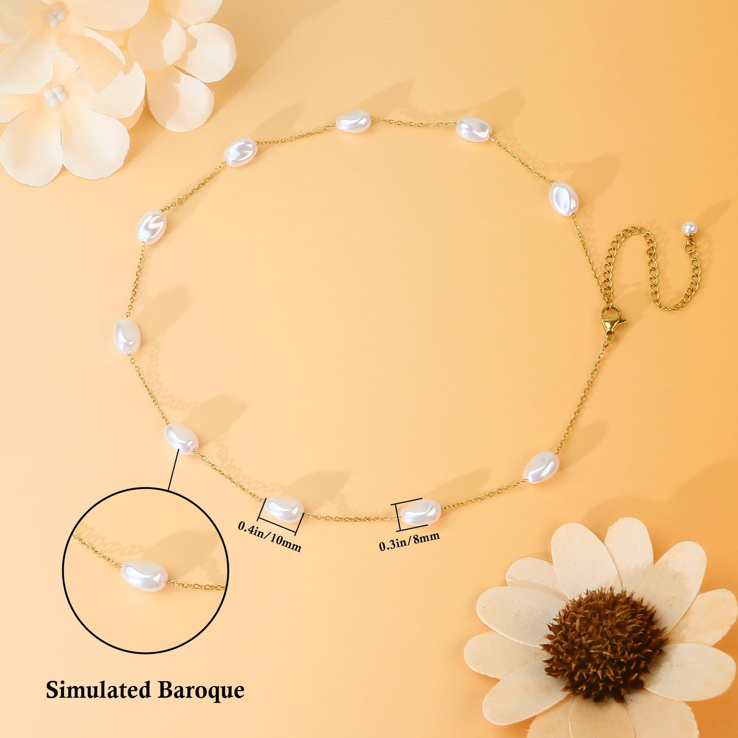SmileBelle Pearl Necklaces for Women, 18K Gold Choker