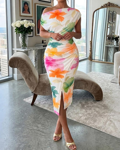 CHICME Womens Off Shoulder Summer Midi Dress