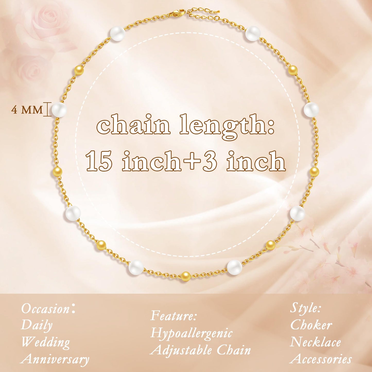 SmileBelle Pearl Necklaces for Women, 18K Gold Choker