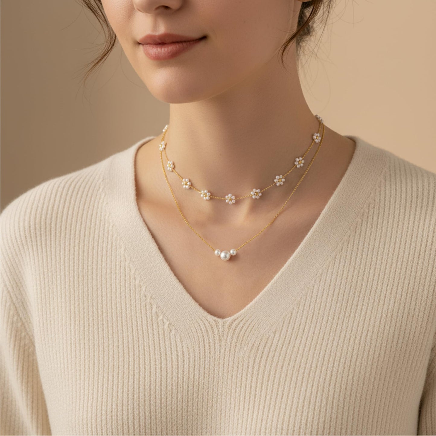 SmileBelle Pearl Necklaces for Women, 18K Gold Choker