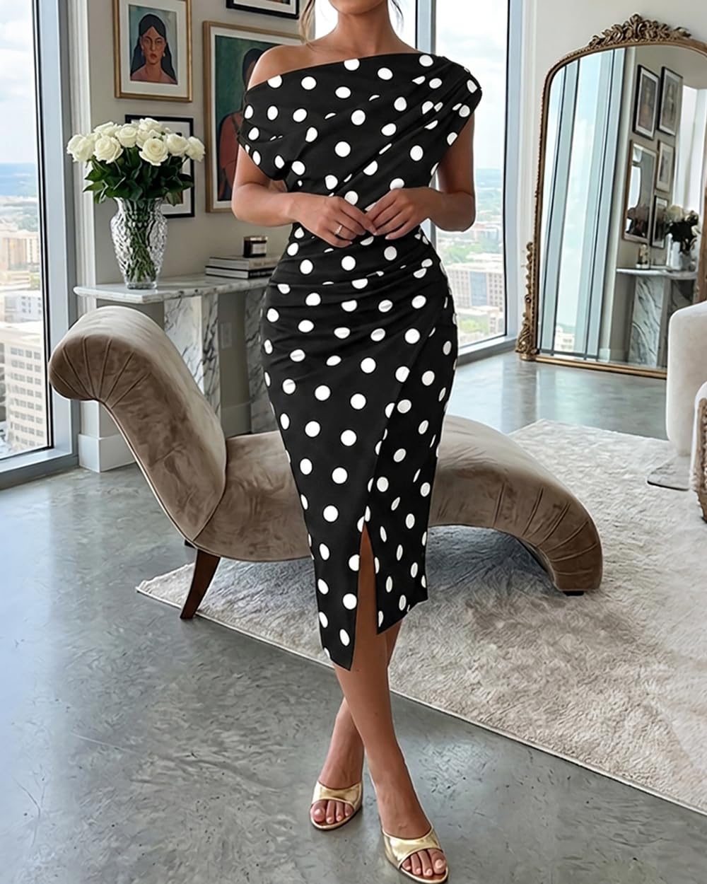 CHICME Womens Off Shoulder Summer Midi Dress