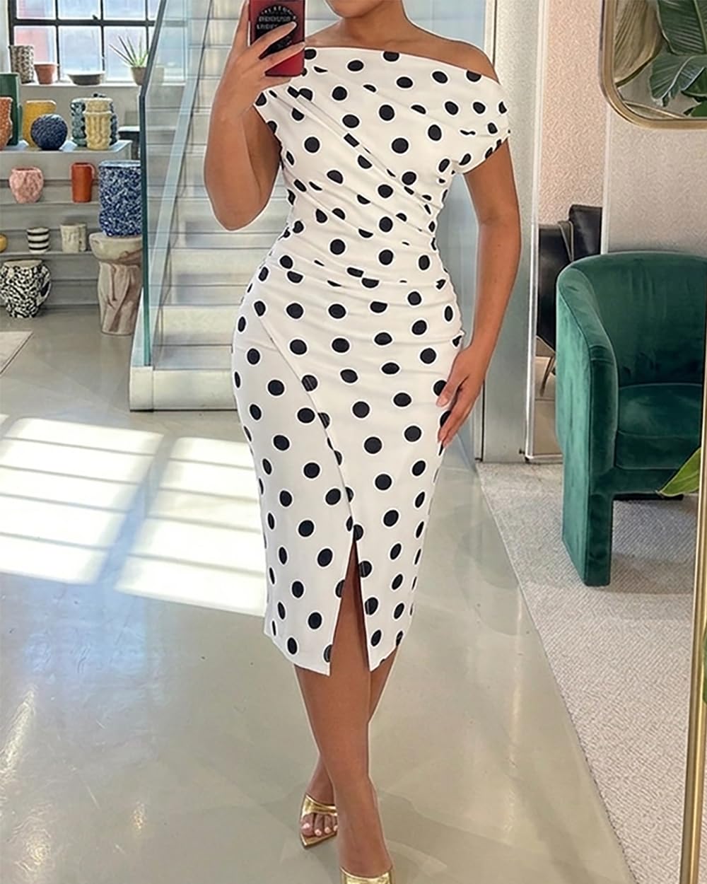 CHICME Womens Off Shoulder Summer Midi Dress