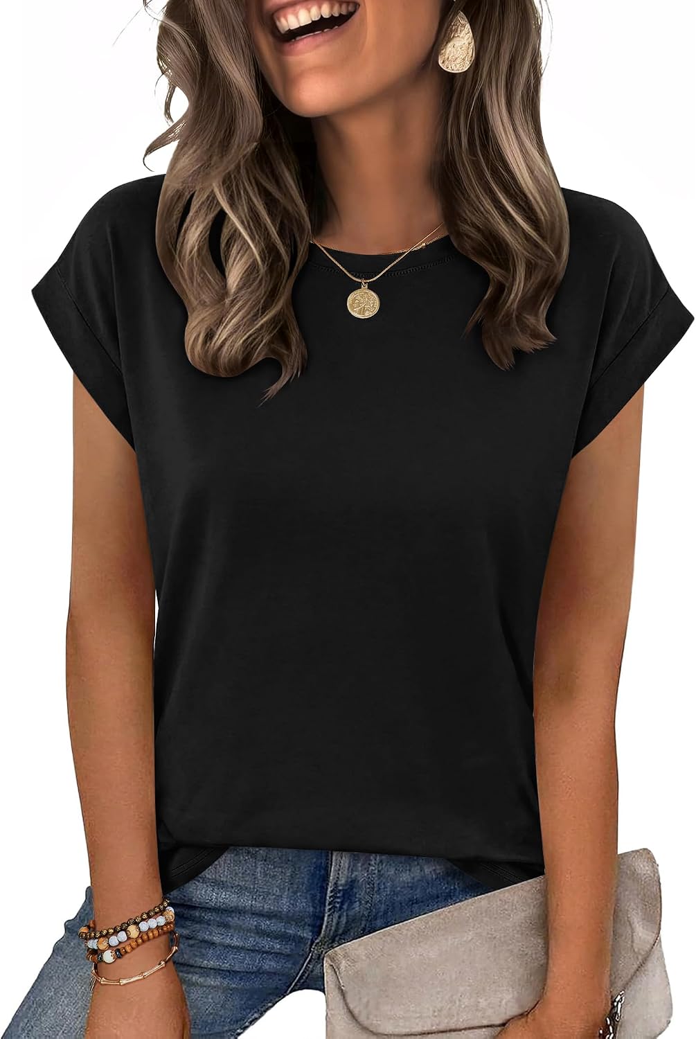 Zeagoo Womens Tops Summer Casual Cap Sleeve Tshirts Shirts Business Blouses