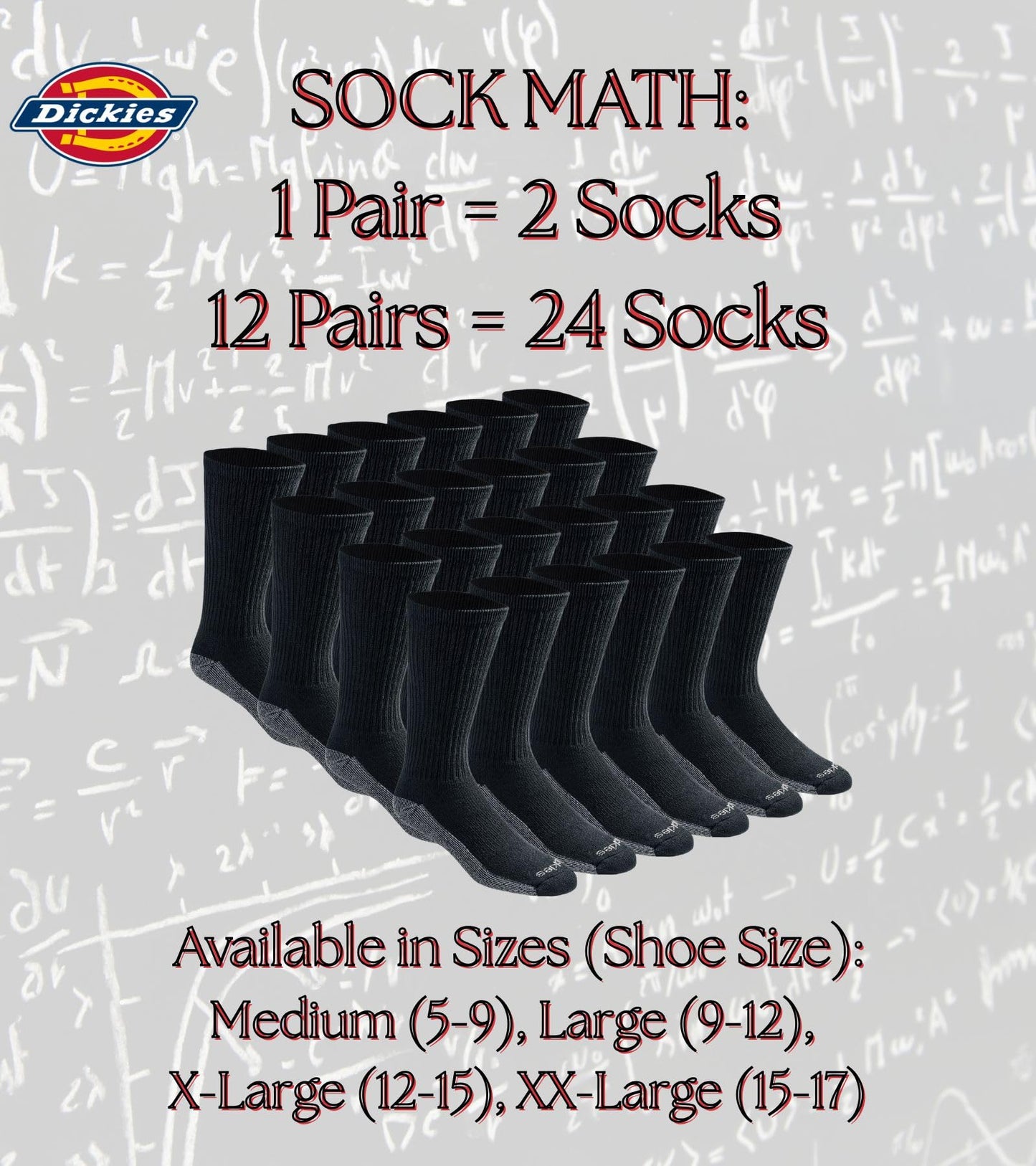 Dickies Men's Dri-tech Original Moisture Control Crew Socks, Available in M-xxl (6, 12, 18 Pairs)