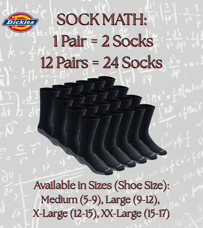 Dickies Men's Dri-tech Original Moisture Control Crew Socks, Available in M-xxl (6, 12, 18 Pairs)