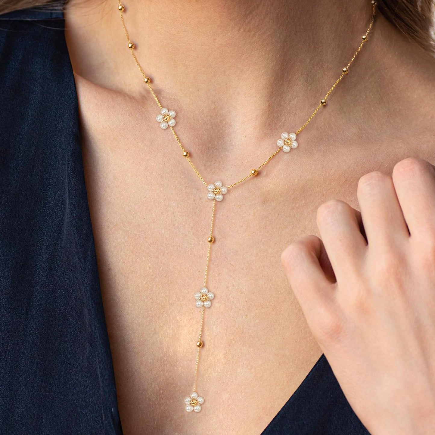 SmileBelle Pearl Necklaces for Women, 18K Gold Choker