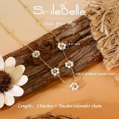 SmileBelle Pearl Necklaces for Women, 18K Gold Choker