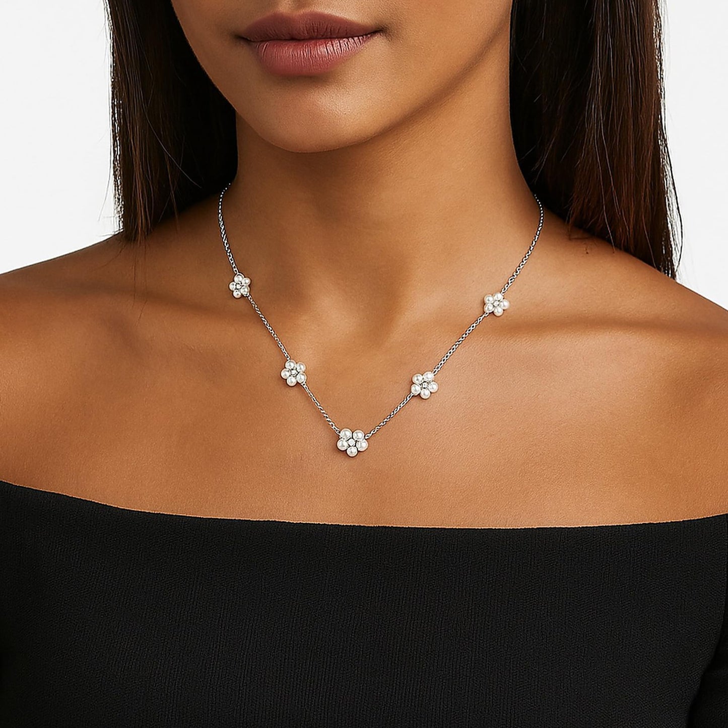 SmileBelle Pearl Necklaces for Women, 18K Gold Choker