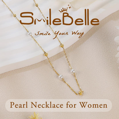 SmileBelle Pearl Necklaces for Women, 18K Gold Choker