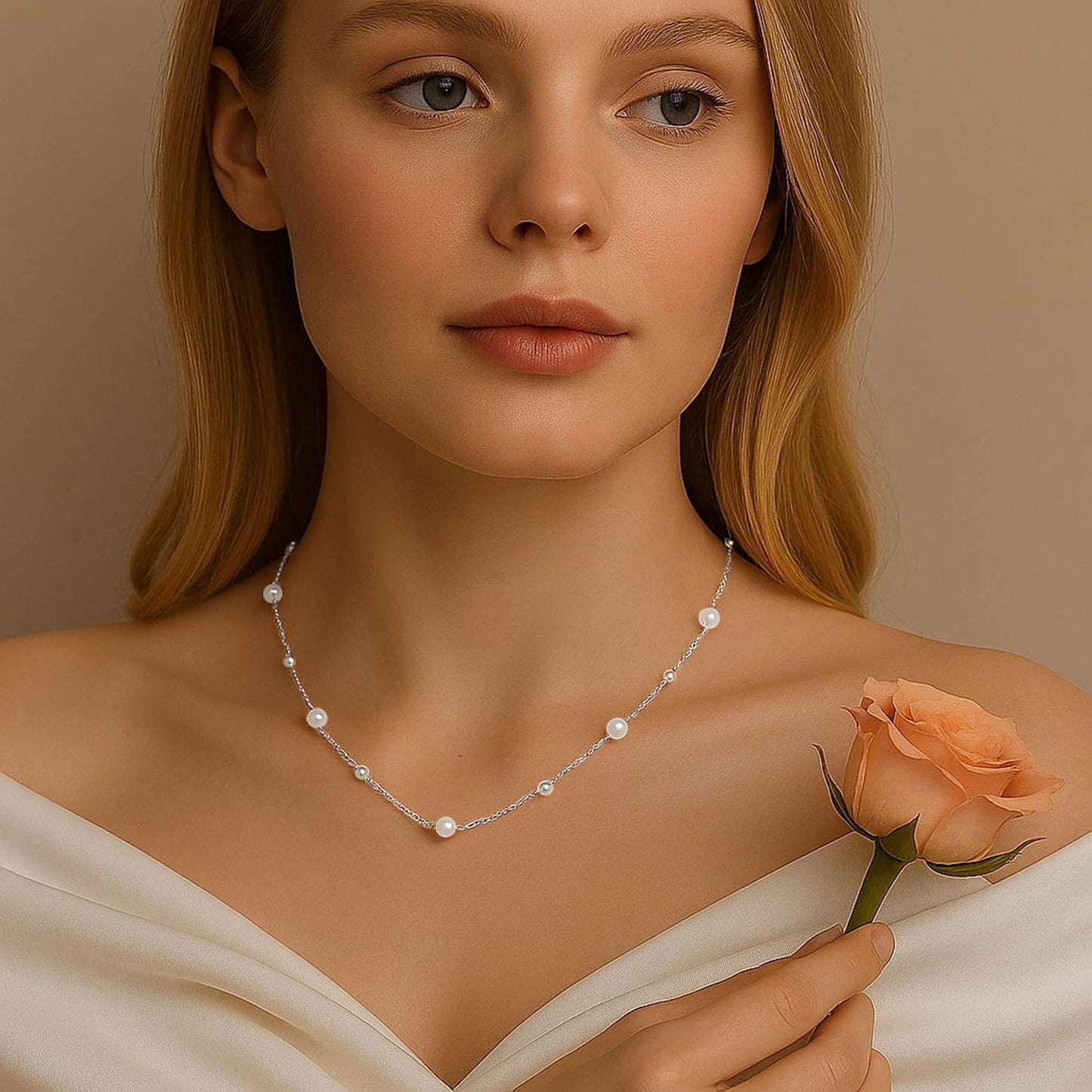 SmileBelle Pearl Necklaces for Women, 18K Gold Choker