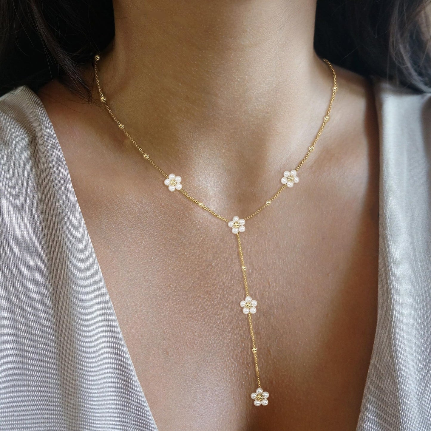 SmileBelle Pearl Necklaces for Women, 18K Gold Choker